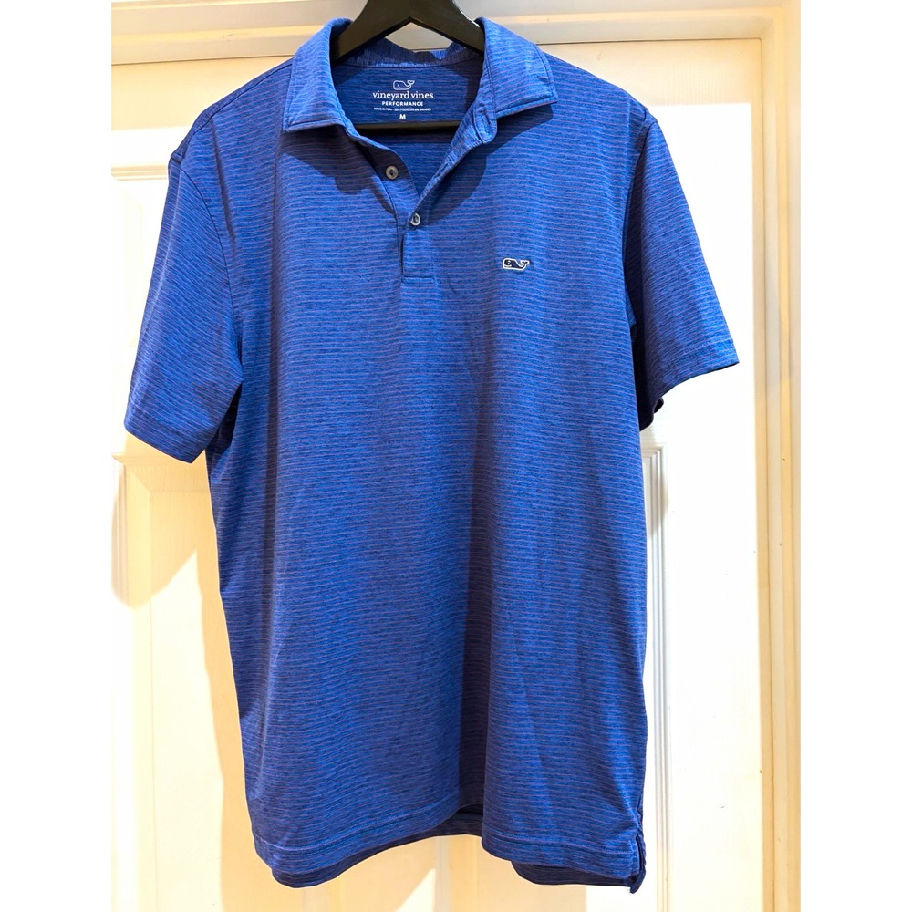 Vineyard Vines Performance Polo Men's M Blue/Red Stripe Stretch Whale Golf